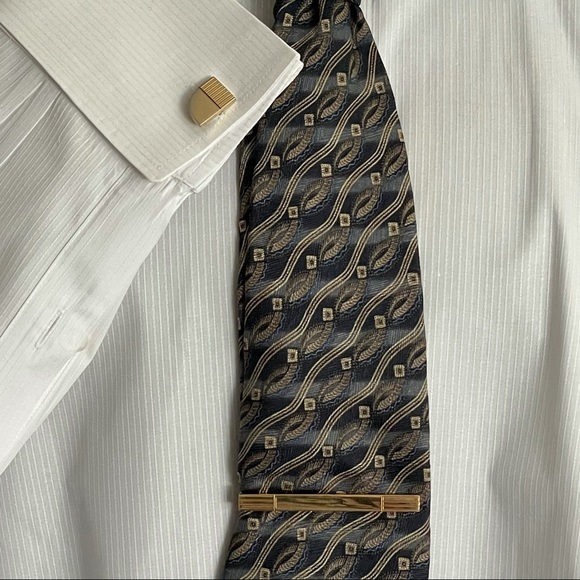 Tie Bar and Cuff Links Set Vintage Goldtone Engravable - Picture 2 of 10